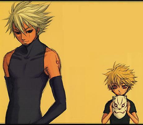 Special Jounin Kakashi and Naruto-kun with his ANBU mask